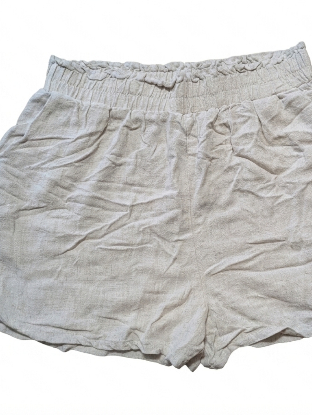 Blu Pepper Linen Blend Shorts Oatmeal Beige Smocked Waist Casual Summer Medium M